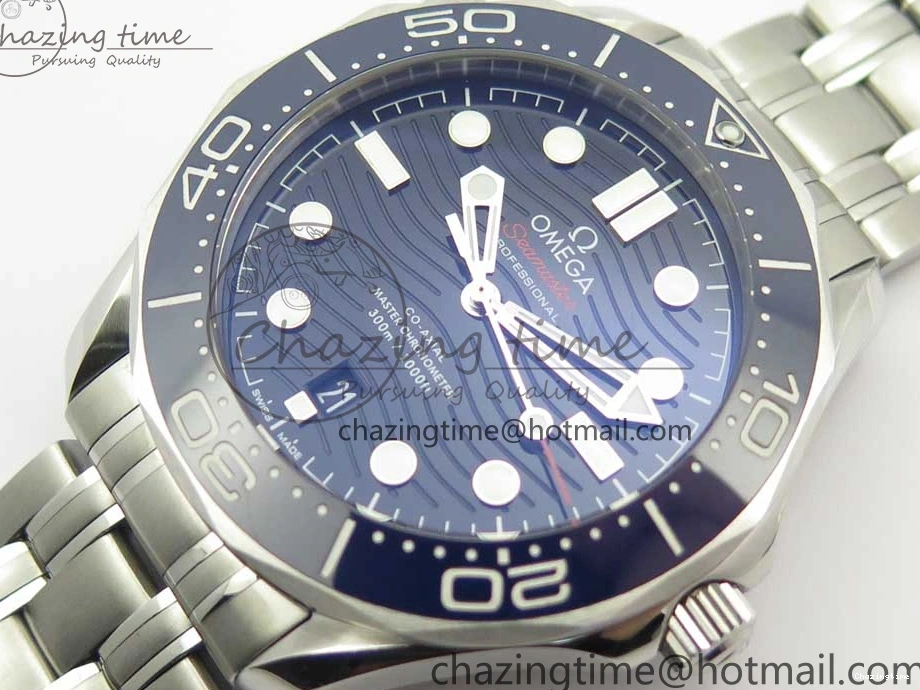 0419 ZeroBulk 2018 Seamaster Diver 300M OMF Best Edition Blue Ceramic Blue Dial on SS Bracelet A8800 (Black Balance Wheel) 7957